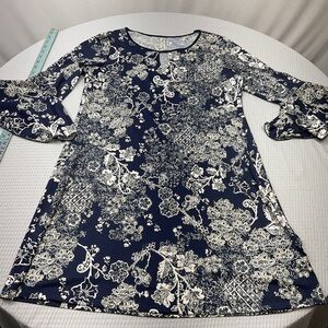 PerSeption Concept Navy and White Floral Midi Dress